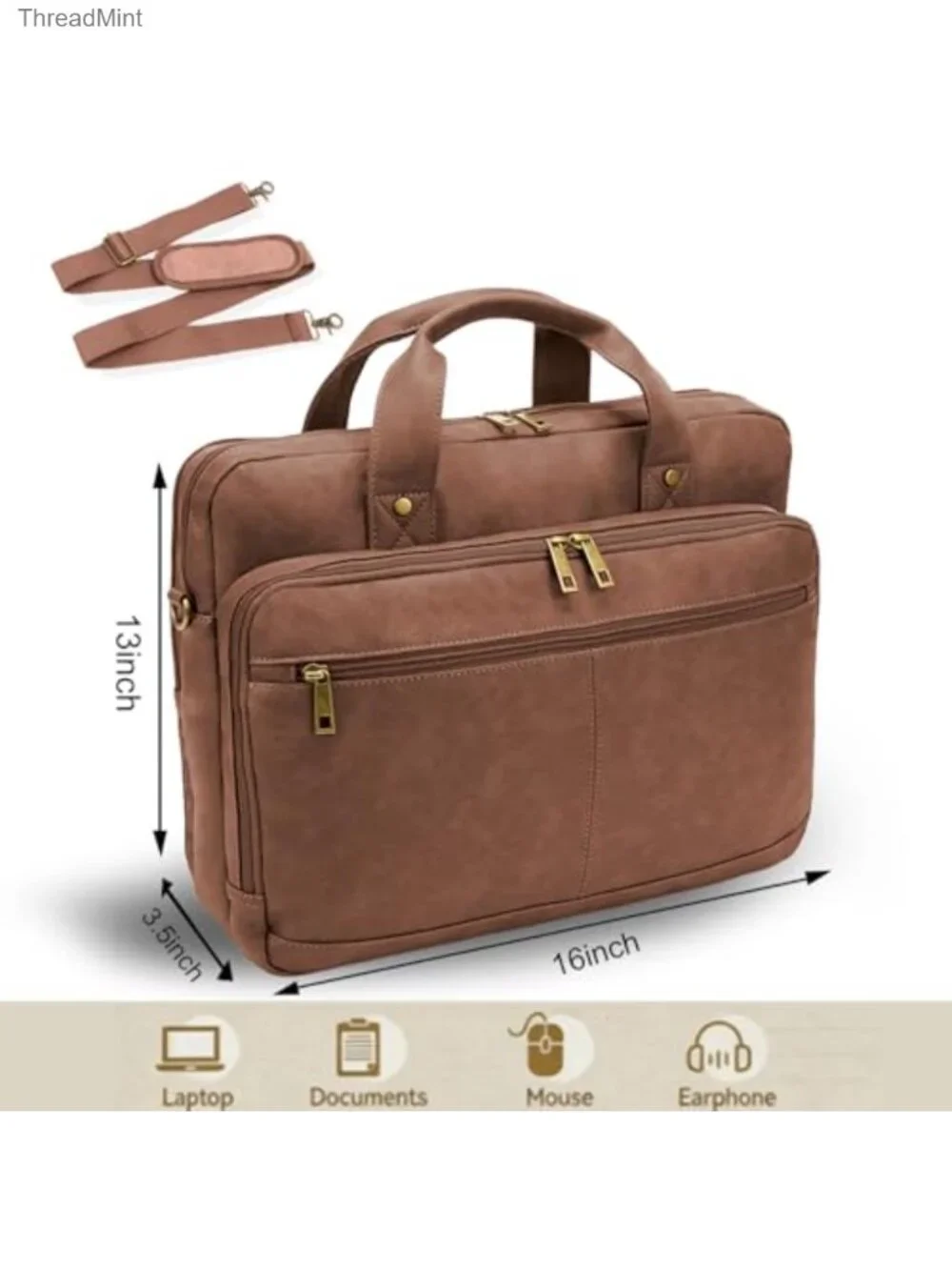PU Leather Briefcase Convertible Crossbody Messenger Bag for 16 Inch Laptop
